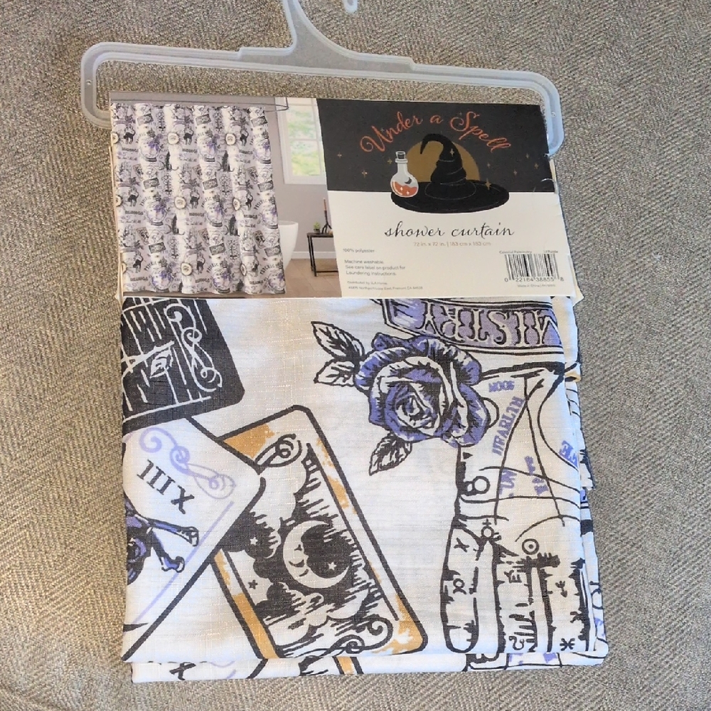 Purple & White Tarot Print Shower Curtain